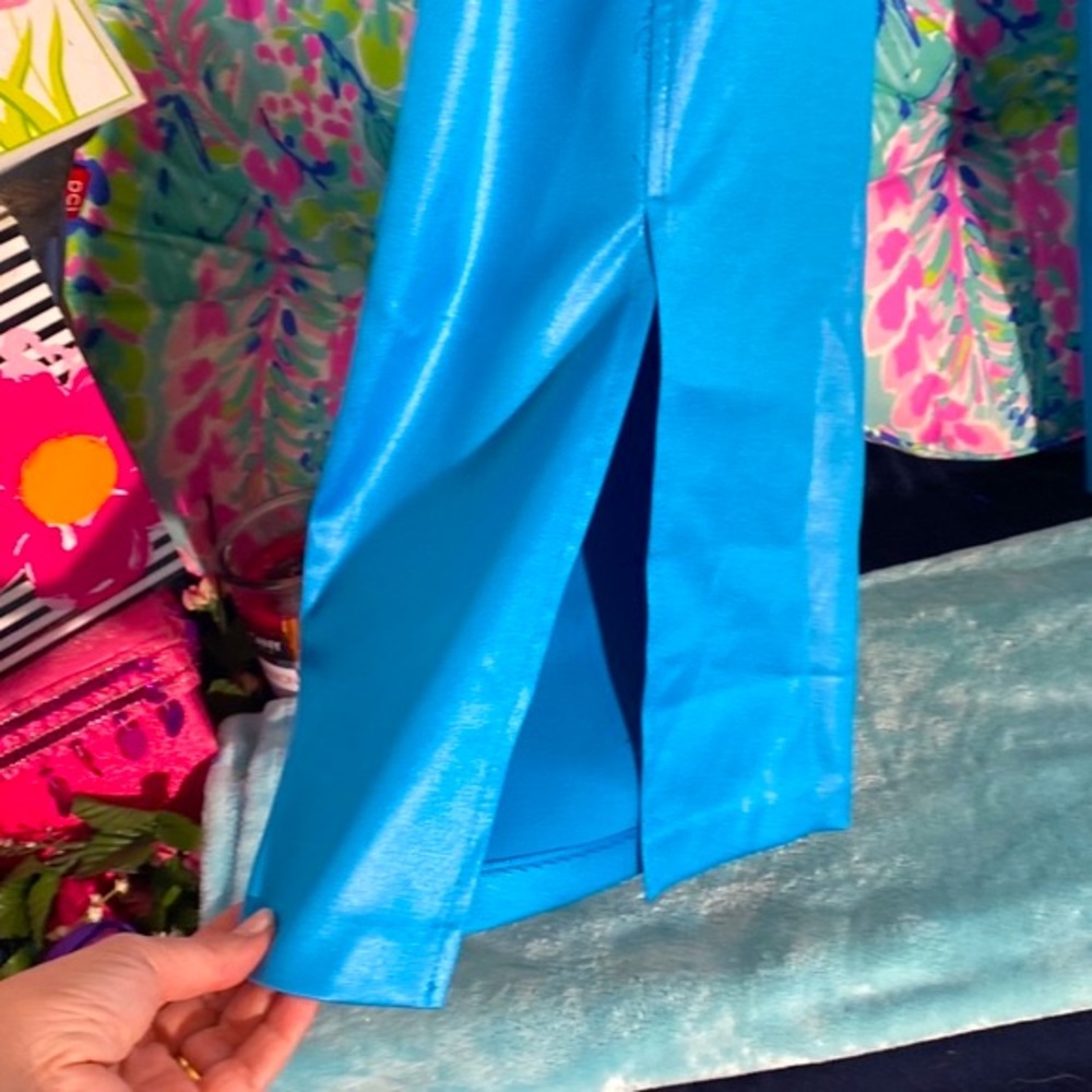 SC & Co bright blue slacks with open front V slits